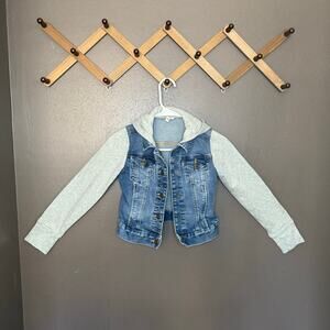 SO Hooded Denim Jacket girls medium 8 kohls Grey Sweatshirt Sleeves
